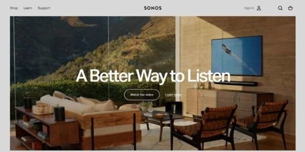 Sonos webpage, which is an example of a good webpage design,